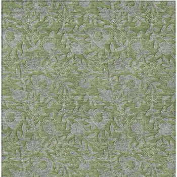 8' X 10' Olive Green And Gray Floral Washable Indoor Outdoor Area Rug
