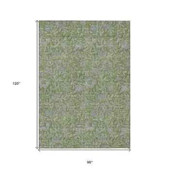 8' X 10' Olive Green And Gray Floral Washable Indoor Outdoor Area Rug