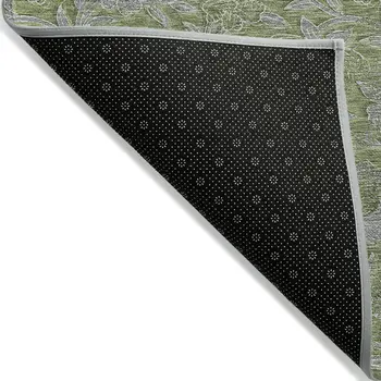 8' X 10' Olive Green And Gray Floral Washable Indoor Outdoor Area Rug