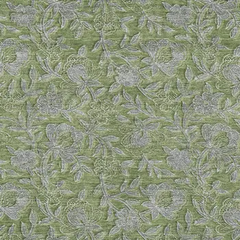 9' X 12' Olive Green And Gray Floral Washable Indoor Outdoor Area Rug