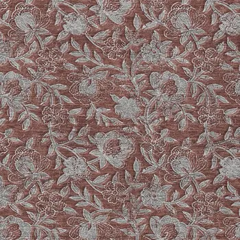 3' X 5' Orange Gray And Silver Floral Washable Indoor Outdoor Area Rug