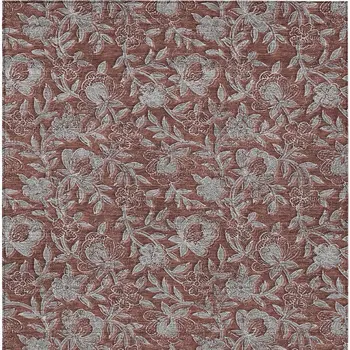 5' X 8' Orange Gray And Silver Floral Washable Indoor Outdoor Area Rug