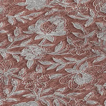 8' Orange Gray And Silver Round Floral Washable Indoor Outdoor Area Rug