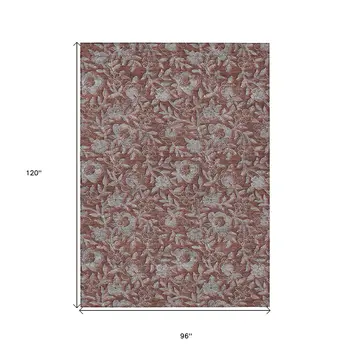 8' X 10' Orange Gray And Silver Floral Washable Indoor Outdoor Area Rug
