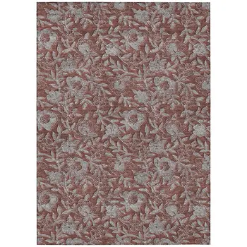 8' X 10' Orange Gray And Silver Floral Washable Indoor Outdoor Area Rug