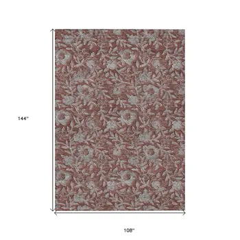 9' X 12' Orange Gray And Silver Floral Washable Indoor Outdoor Area Rug