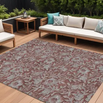 9' X 12' Orange Gray And Silver Floral Washable Indoor Outdoor Area Rug