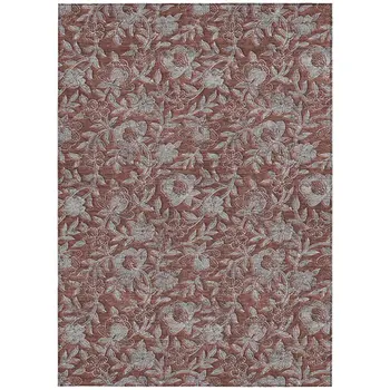 10' X 14' Orange Gray And Silver Floral Washable Indoor Outdoor Area Rug