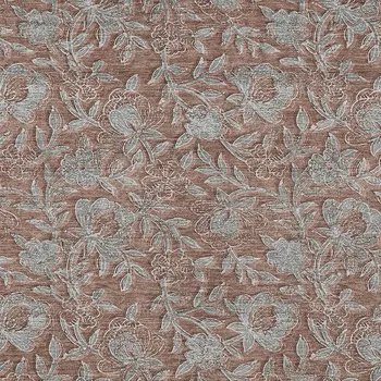 5' X 8' Terra Cotta Copper And Taupe Floral Washable Indoor Outdoor Area Rug