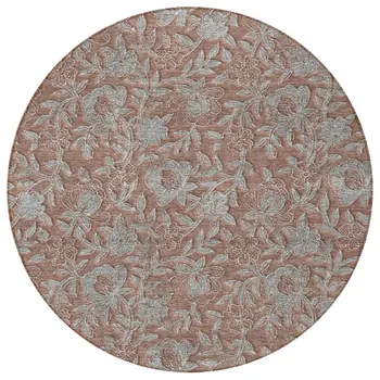8' Terra Cotta Copper And Taupe Round Floral Washable Indoor Outdoor Area Rug