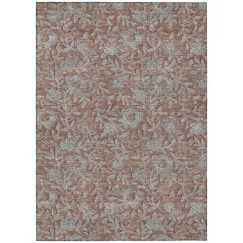 8' X 10' Terra Cotta Copper And Taupe Floral Washable Indoor Outdoor Area Rug