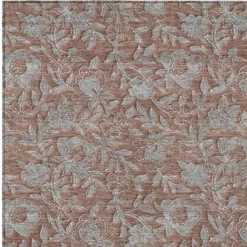 9' X 12' Terra Cotta Copper And Taupe Floral Washable Indoor Outdoor Area Rug