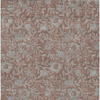 10' X 14' Terra Cotta Copper And Taupe Floral Washable Indoor Outdoor Area Rug