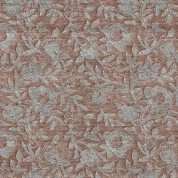 10' X 14' Terra Cotta Copper And Taupe Floral Washable Indoor Outdoor Area Rug