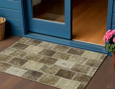 3' X 5' Brown Beige And Taupe Patchwork Washable Indoor Outdoor Area Rug