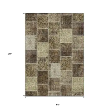 5' X 8' Brown Beige And Taupe Patchwork Washable Indoor Outdoor Area Rug