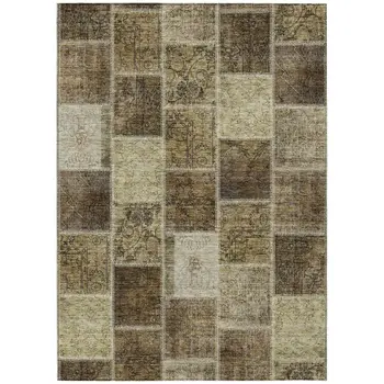 5' X 8' Brown Beige And Taupe Patchwork Washable Indoor Outdoor Area Rug