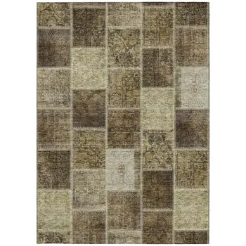 9' X 12' Brown Beige And Taupe Patchwork Washable Indoor Outdoor Area Rug
