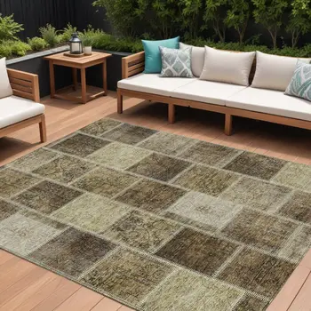 10' X 14' Brown Beige And Taupe Patchwork Washable Indoor Outdoor Area Rug