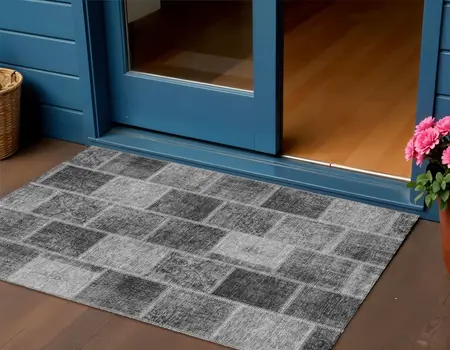 3' X 5' Gray Charcoal And Silver Patchwork Washable Indoor Outdoor Area Rug