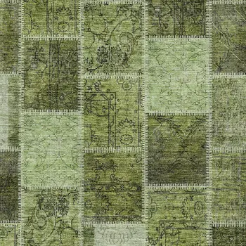 5' X 8' Olive Green And Artichoke Green Patchwork Washable Indoor Outdoor Area Rug