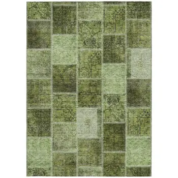 8' X 10' Olive Green And Artichoke Green Patchwork Washable Indoor Outdoor Area Rug