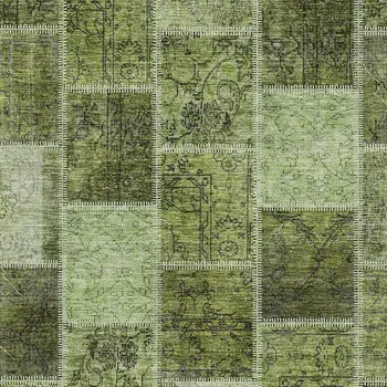 8' X 10' Olive Green And Artichoke Green Patchwork Washable Indoor Outdoor Area Rug
