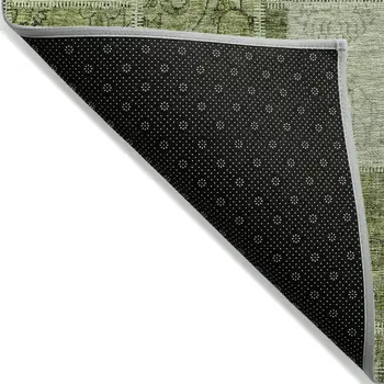 10' X 14' Olive Green And Artichoke Green Patchwork Washable Indoor Outdoor Area Rug