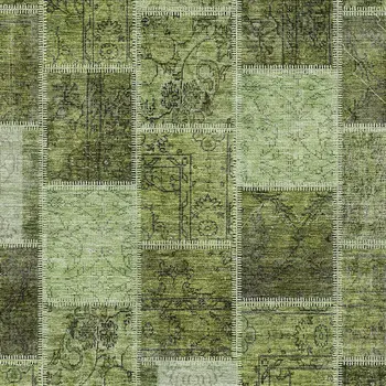 10' X 14' Olive Green And Artichoke Green Patchwork Washable Indoor Outdoor Area Rug