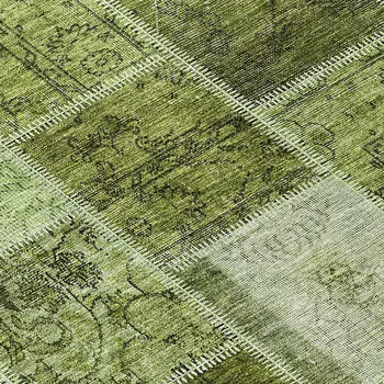 10' X 14' Olive Green And Artichoke Green Patchwork Washable Indoor Outdoor Area Rug