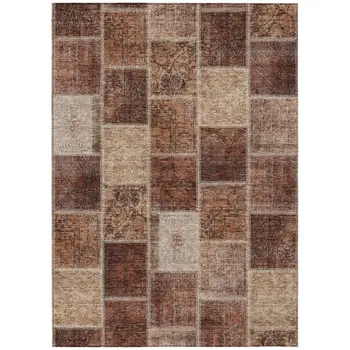 3' X 5' Orange Copper And Beige Patchwork Washable Indoor Outdoor Area Rug