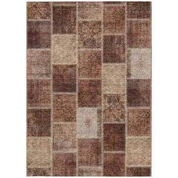 3' X 5' Orange Copper And Beige Patchwork Washable Indoor Outdoor Area Rug