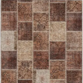 10' X 14' Orange Copper And Beige Patchwork Washable Indoor Outdoor Area Rug