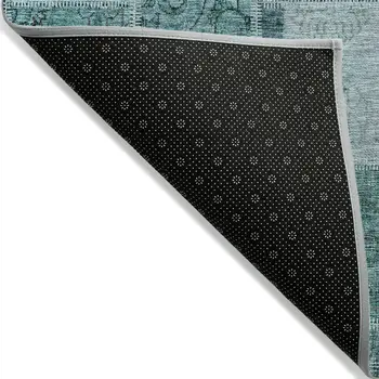 3' X 5' Teal Blue Aqua And Charcoal Patchwork Washable Indoor Outdoor Area Rug