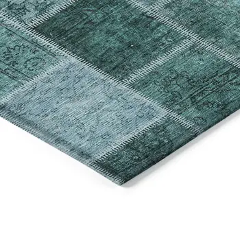 10' X 14' Teal Blue Aqua And Charcoal Patchwork Washable Indoor Outdoor Area Rug
