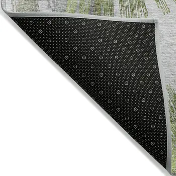 3' X 5' Artichoke Green Gray And Charcoal Abstract Washable Indoor Outdoor Area Rug