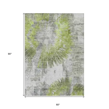 5' X 8' Artichoke Green Gray And Charcoal Abstract Washable Indoor Outdoor Area Rug