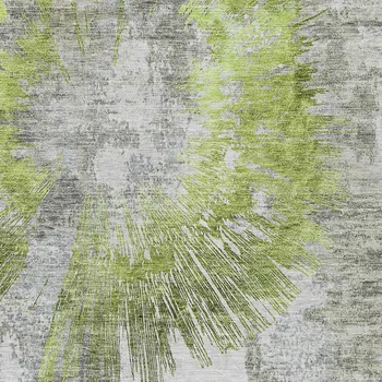 5' X 8' Artichoke Green Gray And Charcoal Abstract Washable Indoor Outdoor Area Rug