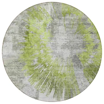 8' Artichoke Green Gray And Charcoal Round Abstract Washable Indoor Outdoor Area Rug