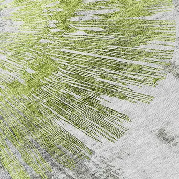 8' Artichoke Green Gray And Charcoal Round Abstract Washable Indoor Outdoor Area Rug