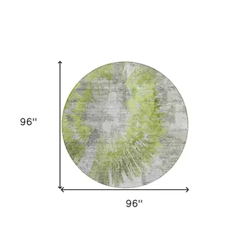 8' Artichoke Green Gray And Charcoal Round Abstract Washable Indoor Outdoor Area Rug