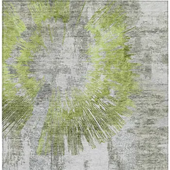 8' X 10' Artichoke Green Gray And Charcoal Abstract Washable Indoor Outdoor Area Rug