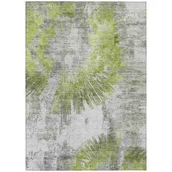 10' X 14' Artichoke Green Gray And Charcoal Abstract Washable Indoor Outdoor Area Rug