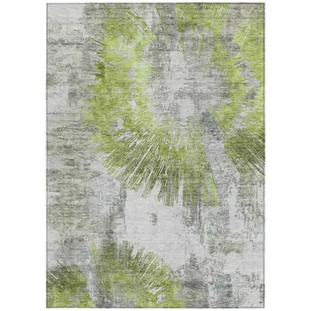 10' X 14' Artichoke Green Gray And Charcoal Abstract Washable Indoor Outdoor Area Rug
