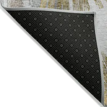 3' X 5' Gold Beige And Ivory Abstract Washable Indoor Outdoor Area Rug