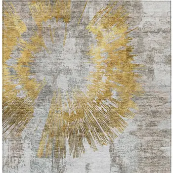 5' X 8' Gold Beige And Ivory Abstract Washable Indoor Outdoor Area Rug