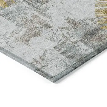 5' X 8' Gold Beige And Ivory Abstract Washable Indoor Outdoor Area Rug