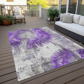 3' X 5' Purple Gray And Charcoal Abstract Washable Indoor Outdoor Area Rug