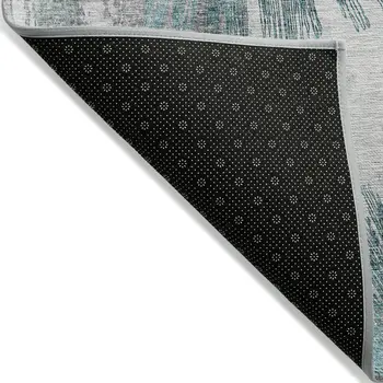 8' X 10' Teal Blue Aqua And Gray Abstract Washable Indoor Outdoor Area Rug