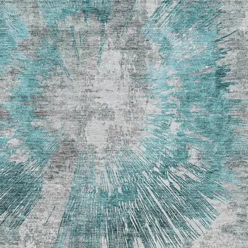8' X 10' Teal Blue Aqua And Gray Abstract Washable Indoor Outdoor Area Rug
